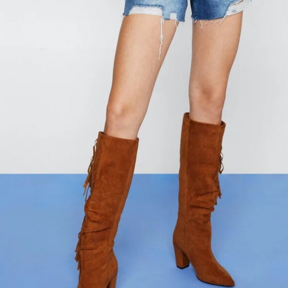 Nasty Gal -  Faux Suede Tassel Knee High Western Boot - Picture 4 of 6